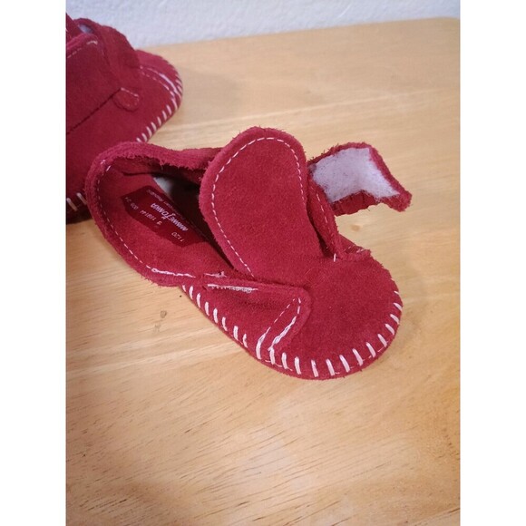 Minnetonka Baby Moccasins Size 3 Red Leather Shoes Fringe Boots - Picture 8 of 8